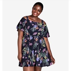 City Chic Tropical Print Mid-Length Dress